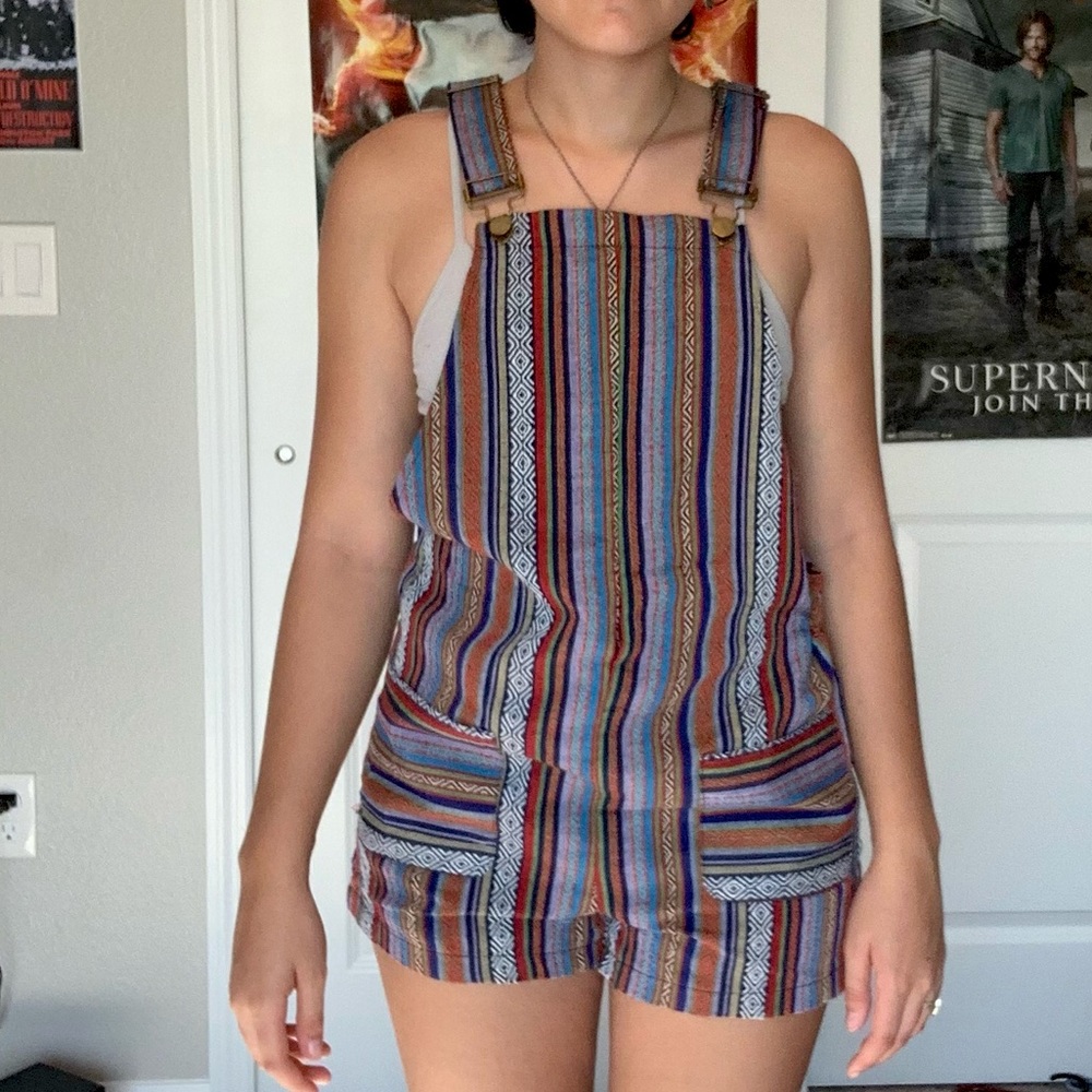 stripe overalls shorts